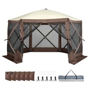 VEVOR Pop Up Gazebo Tent, Pop-Up Screen Tent 6 Sided Canopy Sun Shelter, 12.5x12.5FT Quick Set Screen Tent with Mosquito Netting, Brown - 1 of 4