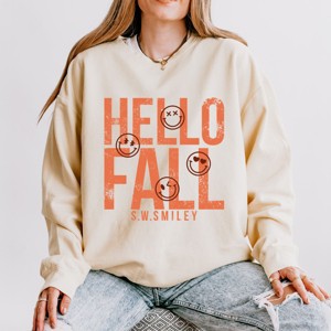 Simply Sage Market S.W.Smiley Hello Fall Lightweight Garment Dyed Sweatshirt - 1 of 4