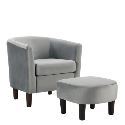GlasFlength Accent Chairs Swivel Accent Chair Chenille Barrel Armchair with Ottoman Set Modern Side Chair for Room, Gray, 26.8"*24.4"*26.6"