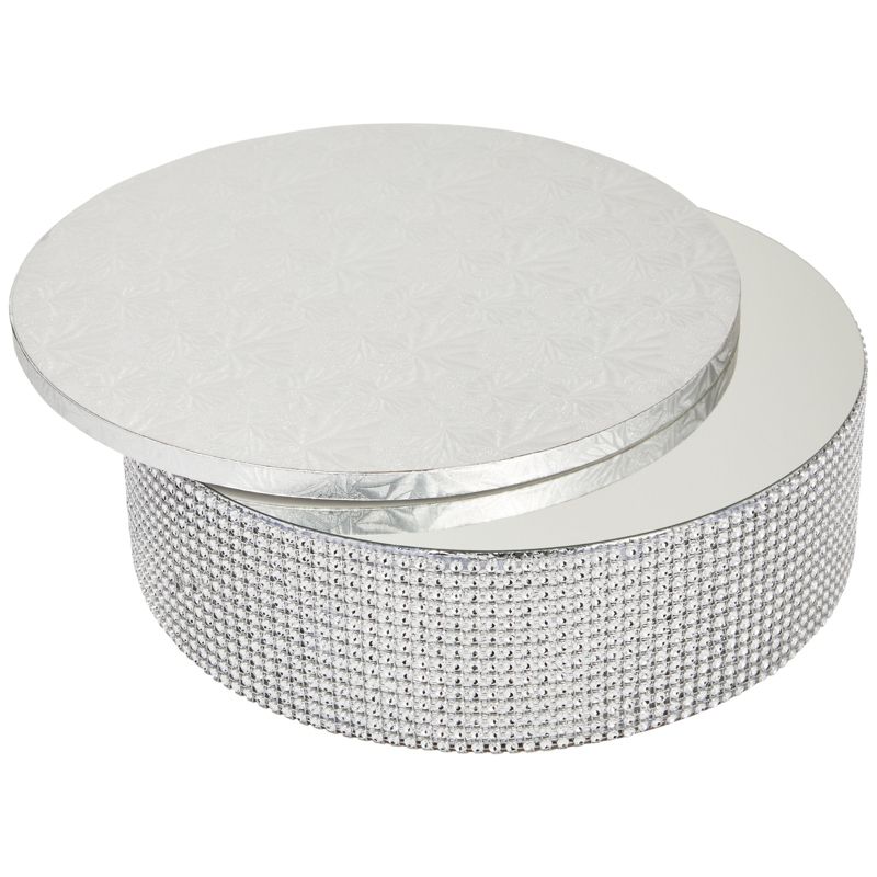 Sparkle and Bash 2 Piece Silver Foil Rhinestone Cake Stand with 12 Inch Cake Drum Set for Wedding Supplies, Anniversary & Bridal Shower, 1 of 8