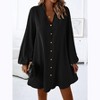 Womens Chic Puffed Long Sleeve Single Button Loose Dress Casual Nidi Dress - 3 of 4