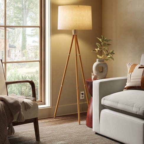Rattan Wrapped Tripod Floor Lamp Gold Threshold Target