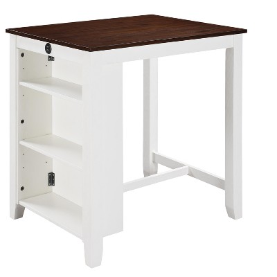 Vynxaria Graham 36" White Finish Small Space Counter Height Dining Table with USB Charging Ports and Shelves