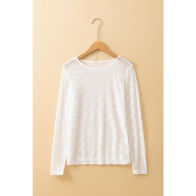 Floral Mesh Mock Neck Long Sleeve Slim Fit Top