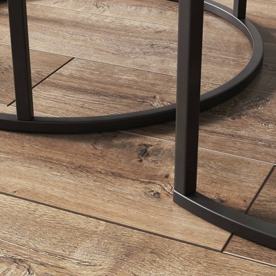 Stella 32" Round Rustic Oak and Glass Nesting Coffee Table Set