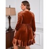 Coolmee Women Square Neck Long Lantern Sleeve Elastic Waist Ruffle Flowy A-Line Mini Velvet Dress - 3 of 4