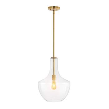 1-Light Watts Mid-Century Modern Iron/Glass LED Pendant Brass Gold/Clear - JONATHAN Y