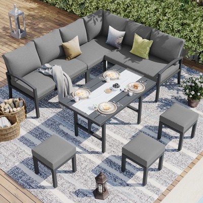 COWLOWN 7 Piece Gray Modern Metal Patio Furniture Set, Sectional Sofa for Multiple Outdoor Spaces like Balcony, Porch and Lawn