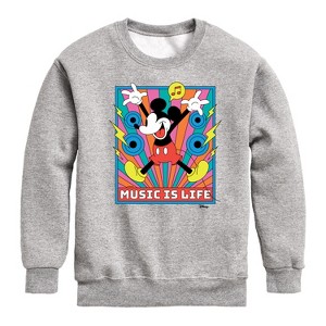 Boys' - Disney - Mickey Music Is Life Graphic Long Sleeve Fleece Sweatshirt - 1 of 4