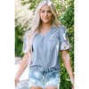 Amaryllis Women’s Embroidered Floral Sleeve Boho Peasant Top Relaxed Fit Tassel Tie V-Neck Lightweight Casual Blouse - 2 of 4