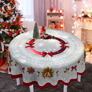 Christmas Reindeer Tablecloth with Bowknot & Plaid Pattern – Dustproof Holiday Dining Table Cover Home Decor - 1 of 4