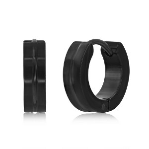 Metallo Stainless Steel 13mm Lined Huggie Hoop Earrings - Black Plated - Available Colors: Black, Silver, Blue - 1 of 2