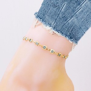 RMZ GOLD NYC 18K-Gold-Plated Light Blue Square-Crystal Anklet - 1 of 3