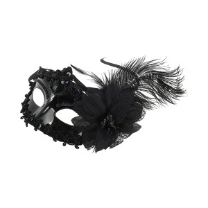 Unique Bargains Ostrich Feather Half Face Party Mask Black 1 Pc - 1 of 4