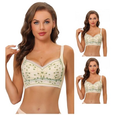 INSPIRE CHIC Women's Wirefree U Back Adjustable Straps Lace Full Coverage Padded Minimizer Bra 3 Packs