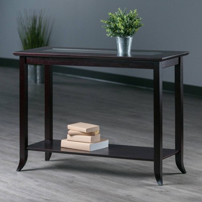 Winsome Genoa Espresso Rectangular Console Table with Glass Top and Shelf