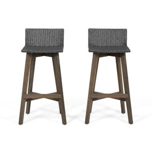 GDFStudio Glory Outdoor Acacia Wood and Wicker 31 Inch Barstools (Set of 2) - 1 of 4