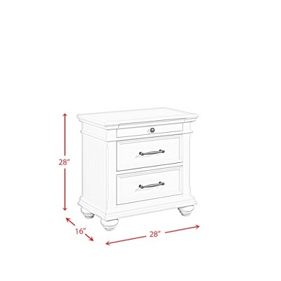 Transitional White 3-Drawer Nightstand with USB Ports