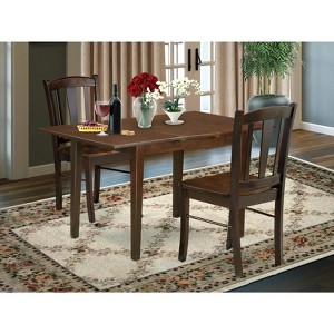 East West Furniture 3-Pc Dining Room Table Set- 2 Dining Chair with Wooden Seat & Slatted Chair Back - Butterfly Leaf Modern Kitchen Table - Mahogany - 1 of 4