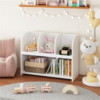YONWAY Kids Bookcase with 4 Compartments, Storage Book Shelf, Storage Display, Rack,Toy Organizer for Children's Room, Playroom, Nursery