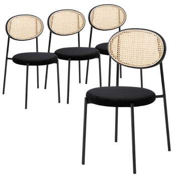LeisureMod Euston Dining Chair with Wicker Back and Velvet Seat, Set of 4