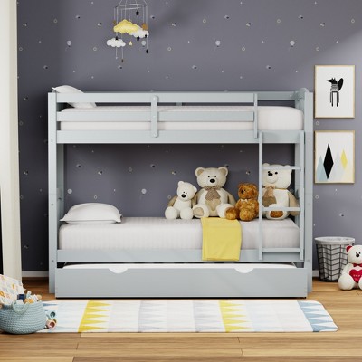 Glenwillow Home Arca Solid Wood Twin Over Twin Bunk Bed And Trundle In Light Gray Target