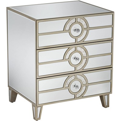 Studio 55D Janine 21 1/2" Wide Mirrored  3-Drawer Art Deco Side Table