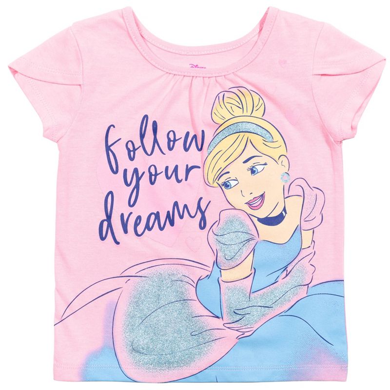 Disney Moana Princess Frozen Rapunzel Jasmine Belle Girls T-Shirt Tulle Skirt and Scrunchie 3 Piece Outfit Set Toddler, 3 of 8