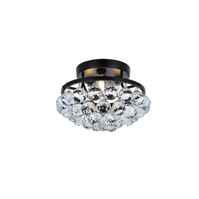 Corona 10" Matte Black and Crystal Flush Mount Light