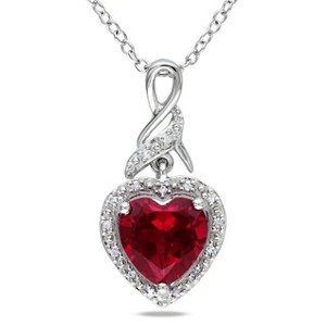 EVERLY JEWELRY | Sterling Silver 0.06 CT Diamond TW & 2 4/5 CT TGW Created Ruby Heart Pendant With Chain - 1 of 4