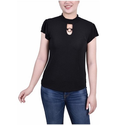 NY Collection Womens Smocked Collar Pullover Blouse