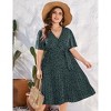Plus Size Women's Pleated Midi Dress with Belt Flowy Casual Elegant Knee Length Dress for Work Summer - 2 of 4