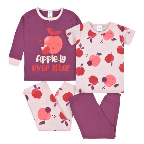 Gerber Infant Toddler Girls Snug Fit Cotton Pajamas 4 Piece Set Apple Bouquets 5T