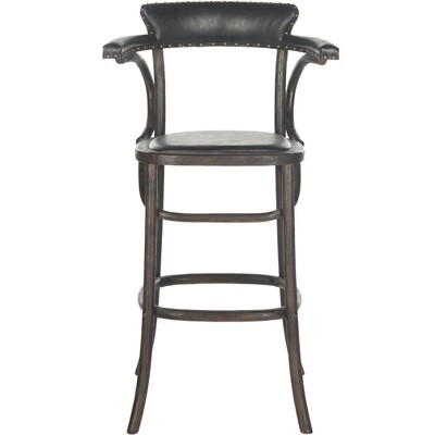 Kenny Bar Stool   Brass Nail Heads - Antique Black - Safavieh