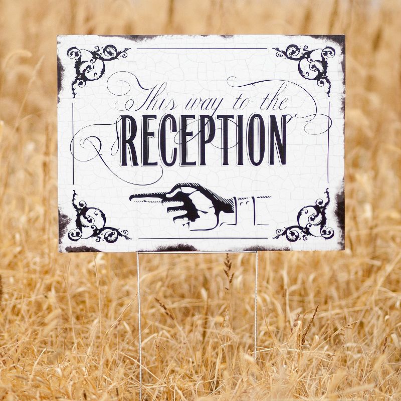 Wedding Reception Yard Sign - &#34;This Way To The Reception&#34;, Multicolored, Waterproof, Freestanding, Outdoor Directional Signage with Metal Stakes, 2 of 3