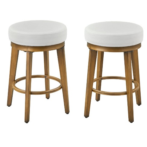 2pc Linden Swivel Counter Height Barstools White gold Angelo