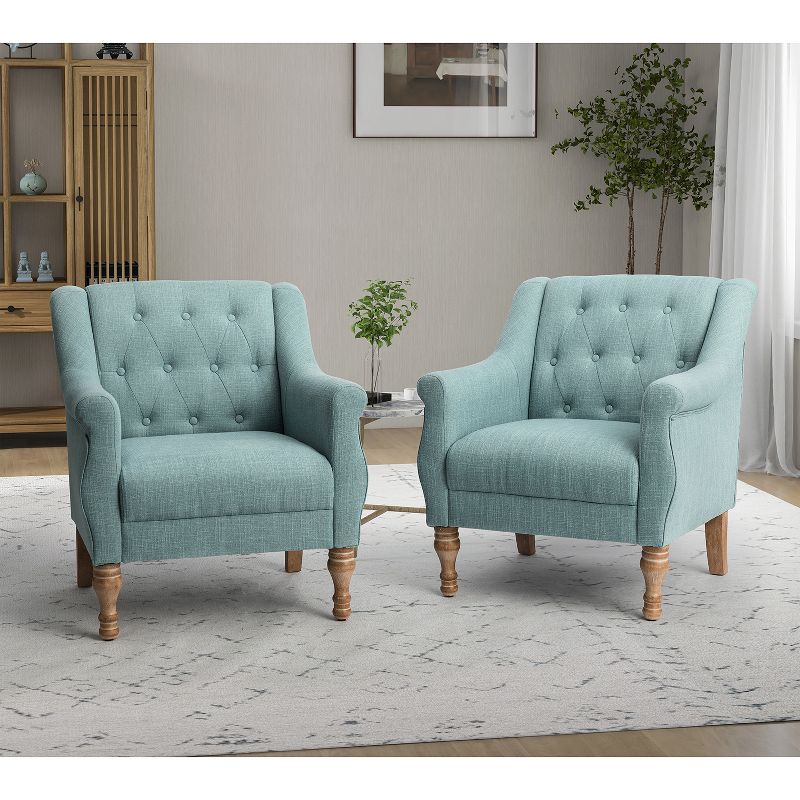 Set of 2 Charlie Wooden Upholstery  Livingroom Armchair with Button-tufted | ARTFUL LIVING DESIGN, 1 of 11