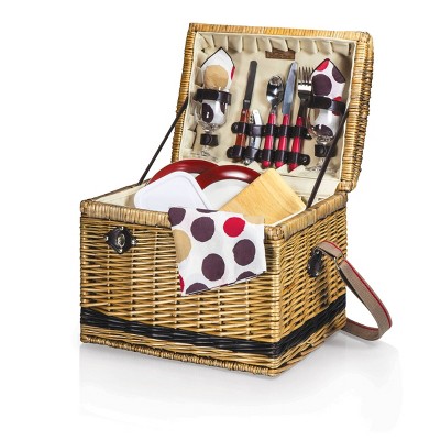 Picnic Time Yellowstone Picnic Basket Moka Collection Brown, Beige and Red Accents