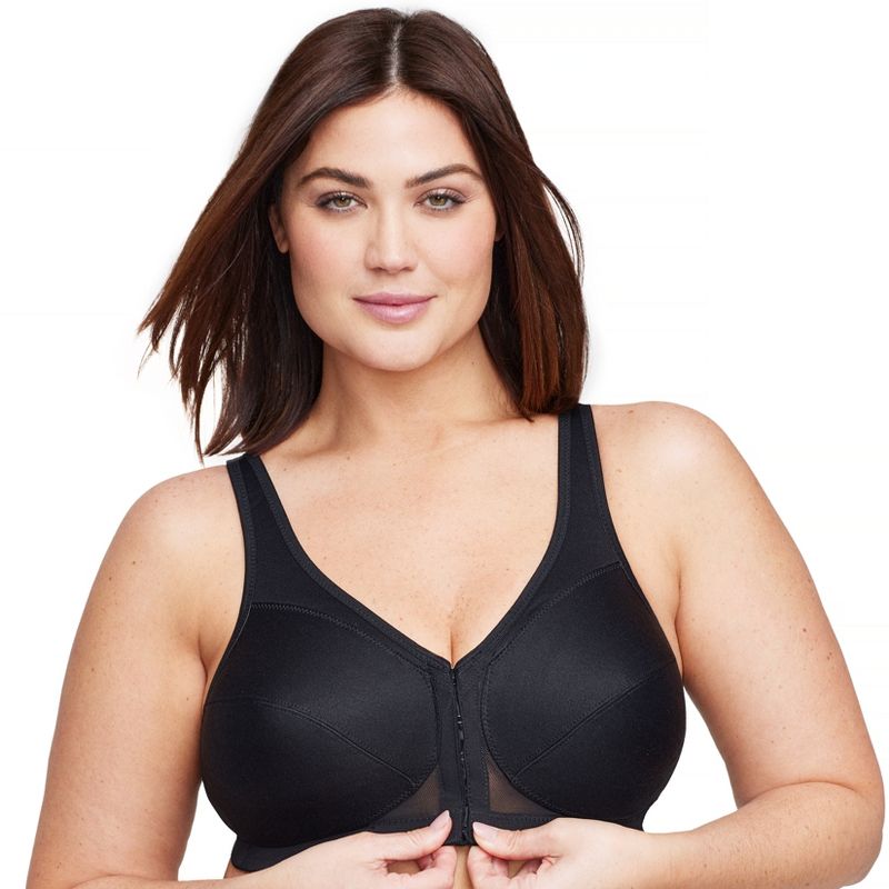 Glamorise Womens MagicLift Front-Closure Posture Back Wirefree Bra 1265 Black, 3 of 5