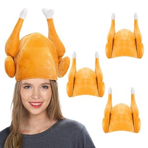 Joyfy 3 Pack Roasted Turkey Plush Hats, Costume Accessory Turkey Hats for Halloween Thanksgiving Costume Dress Up Party Supply - 1 of 4