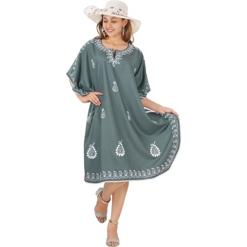 LA LEELA Women s House Daily Routine Evening Wear Tunic Dress for Women Vacation Coverup Mini Casual Ladies Bikini Holiday Kaftan 2X 3X Gray Solid
