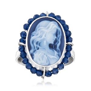 Ross-Simons Italian Blue Agate Cameo Ring With 1.32 ct. t.w. Blue Spinel in Sterling Silver - 1 of 4