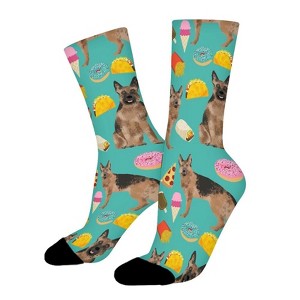 German Shepherd Junk Food Pizza Women Printed Crew Socks Funny Funky Socks Soft Polyester Novelty Gifts for Artists Men - 1 of 1