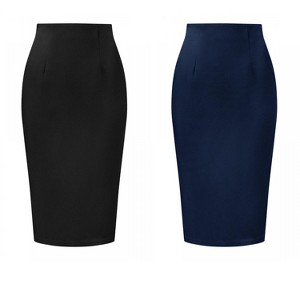 INSPIRE CHIC Women's Elegant High Wasit Split Hem Work Bodycon Pencil Skirt 2 Packs - 1 of 4