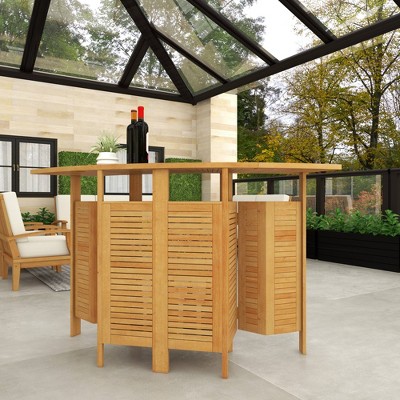 Teak Wood Indoor Outdoor Folding Bar Table with Expandable Sides
