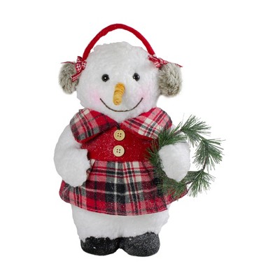 Northlight 12" Plush Girl Snowman with Ear Muffs Christmas Figure