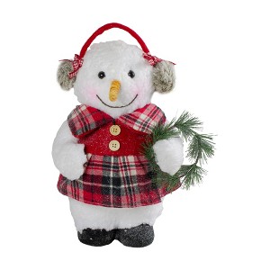 Northlight Plush Girl Snowman with Ear Muffs and Wreath Christmas Figure - 12" - 1 of 4