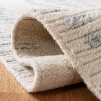 Ivory and Grey Hand-Knotted Wool Geometric Area Rug 8' x 10'