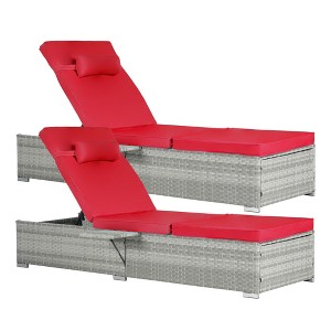 Gulches Gray Rattan Patio Chaise Lounges Set - Outdoor Sofa Deck Chair with Red Cushions - 1 of 4