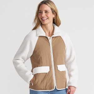 Lands' End Women's Mixed Media High Pile Fleece Jacket - 1 of 4
